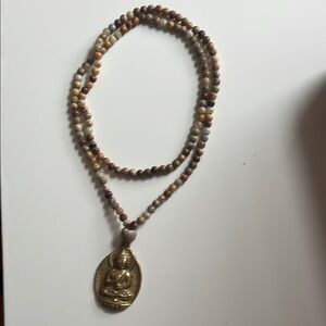 Gold and Brown Beaded natural stones Necklace with Pendant